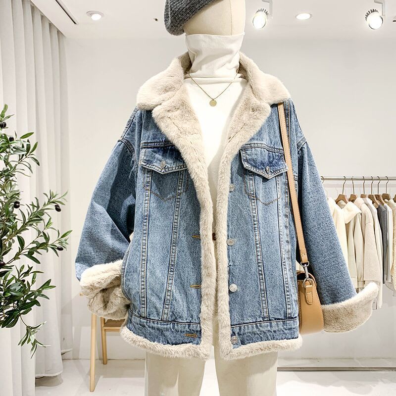 Denim Coat Women's Loose Lambswool Casual All-matching view 2