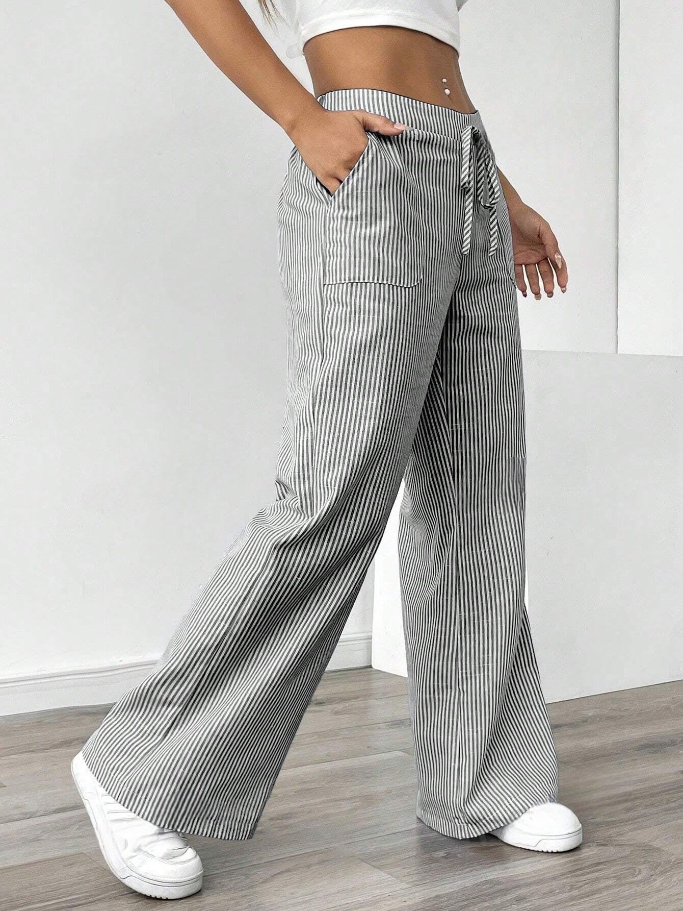 New Striped Trousers With Pockets Casual Versatile Loose Wide Leg Pants Women's Clothing view 10