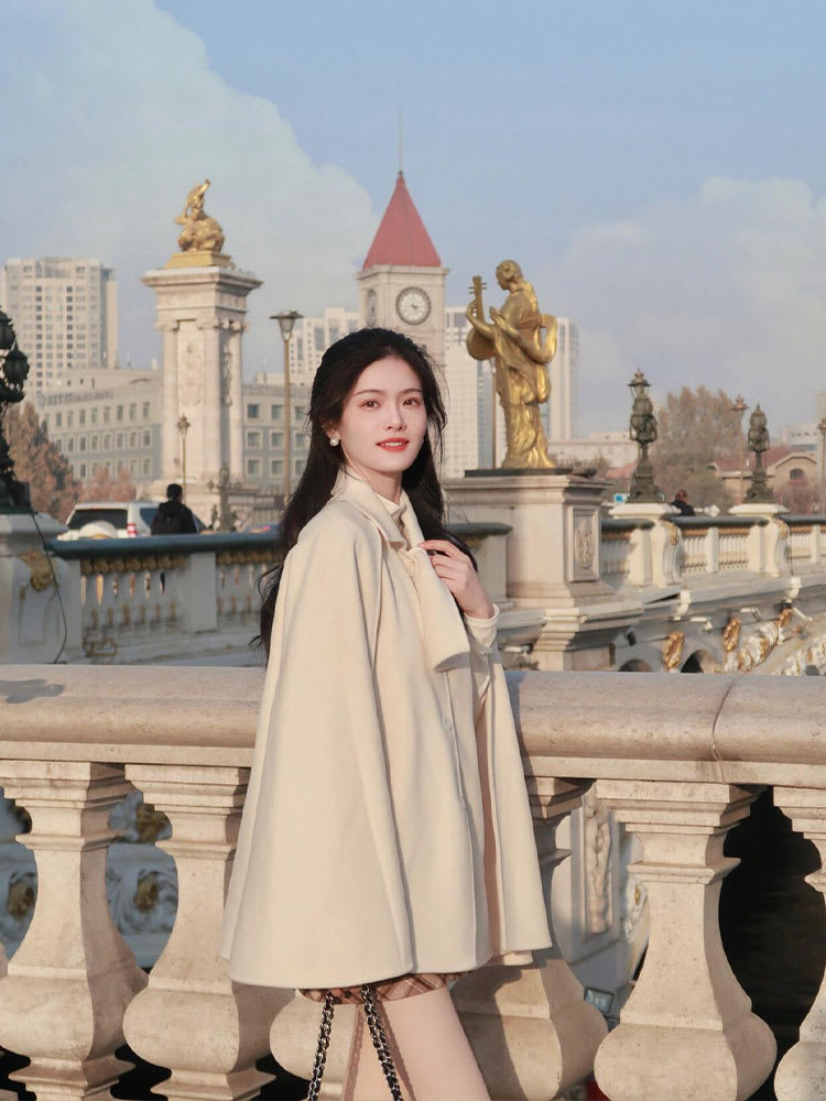 Classic Style Shawl Cape Woolen Coat Women's Autumn And Winter Examination view 6