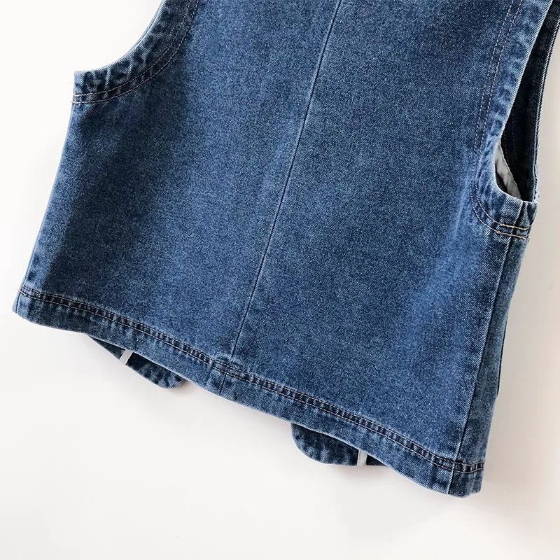 Hong Kong Style Retro Slim Fit Denim Short Vest view 5