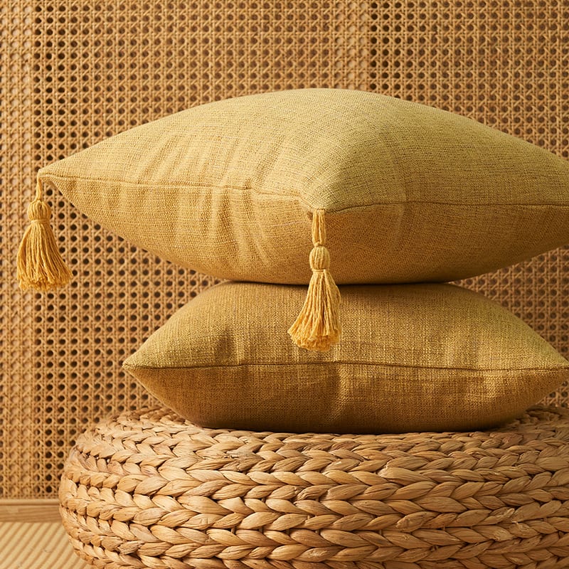 Japanese Solid Color Cotton Linen Fringe Pillow view 11