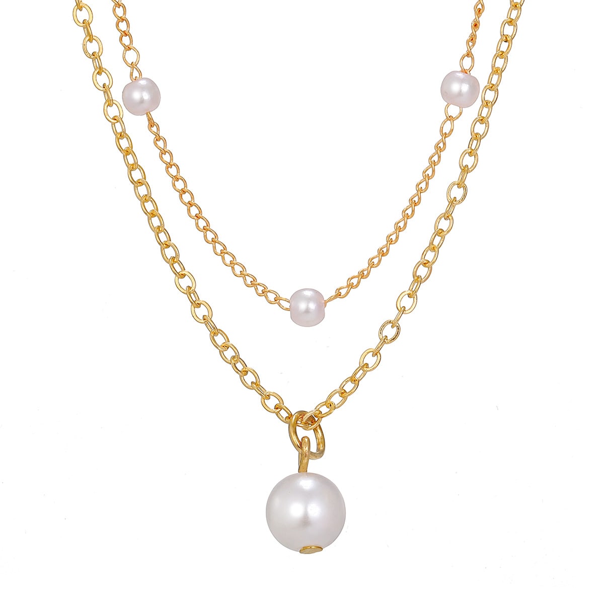Fashion Jewelry Women's Pearl Tassel Pendant Double-layer Necklace Gold Pearl Necklace For Women view 3