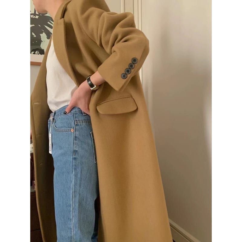Loose Versatile Below The Knee Long Woolen Coat view 2