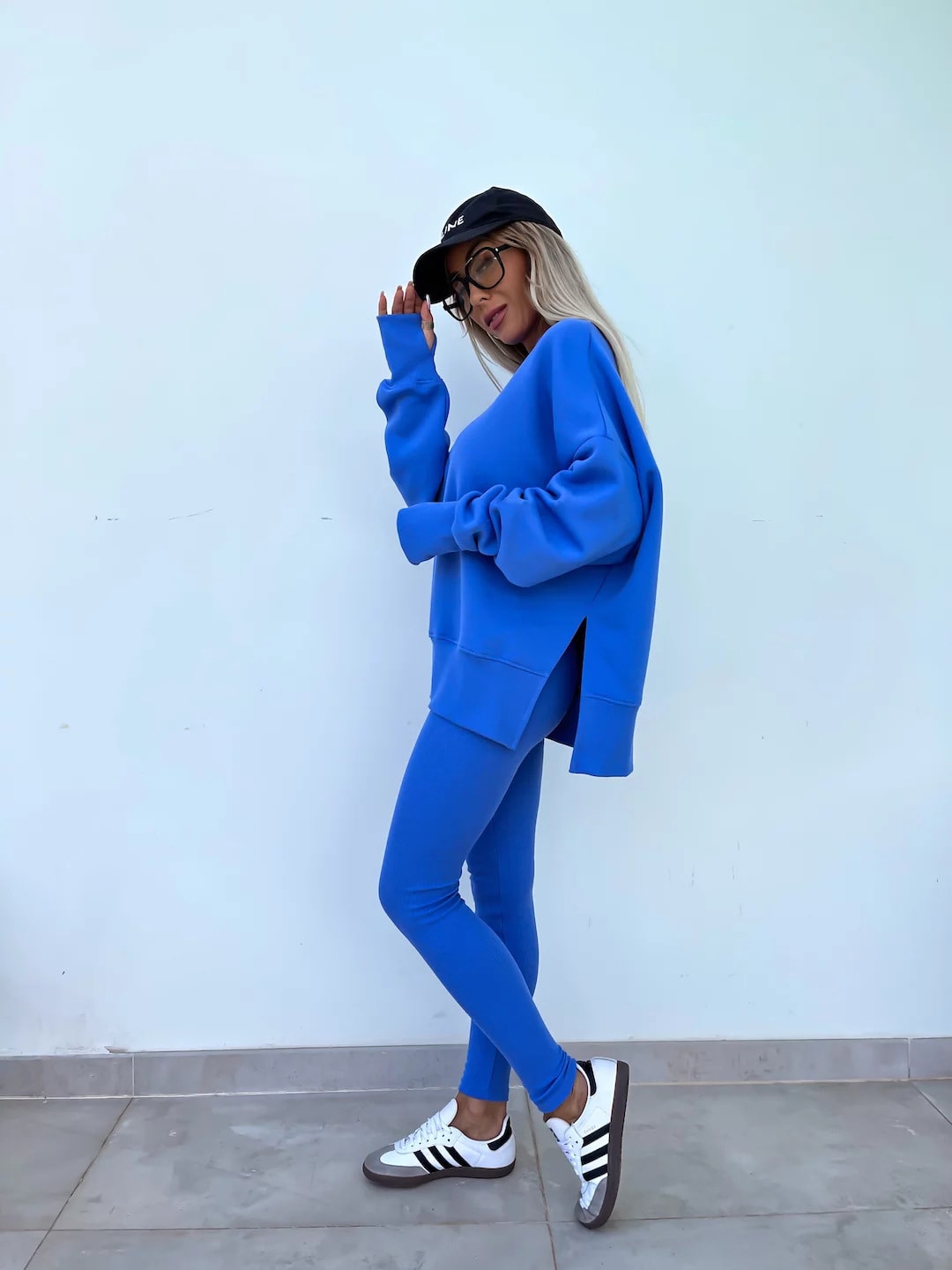 Sweater Suit Women's Casual Loose Long Sleeve Crew Neck Split Top Tight Trousers view 43