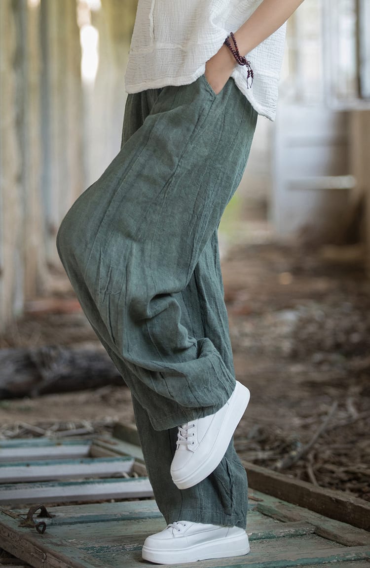 Tie-dyed Old Padded Fleece Trousers Winter Cotton And Linen Women's New view 26