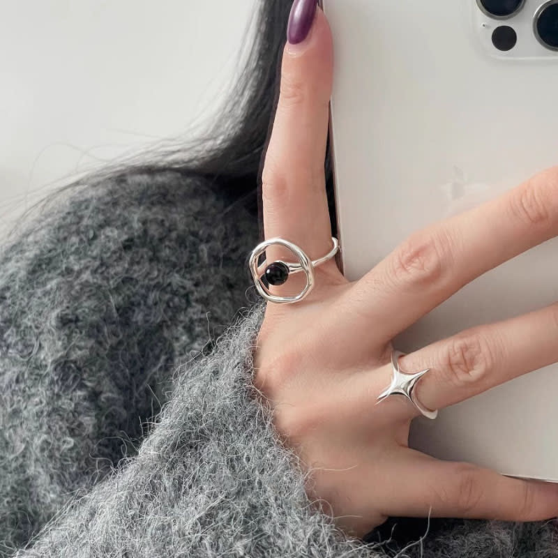 Female All-match Cold Niche Star Black Agate Ring