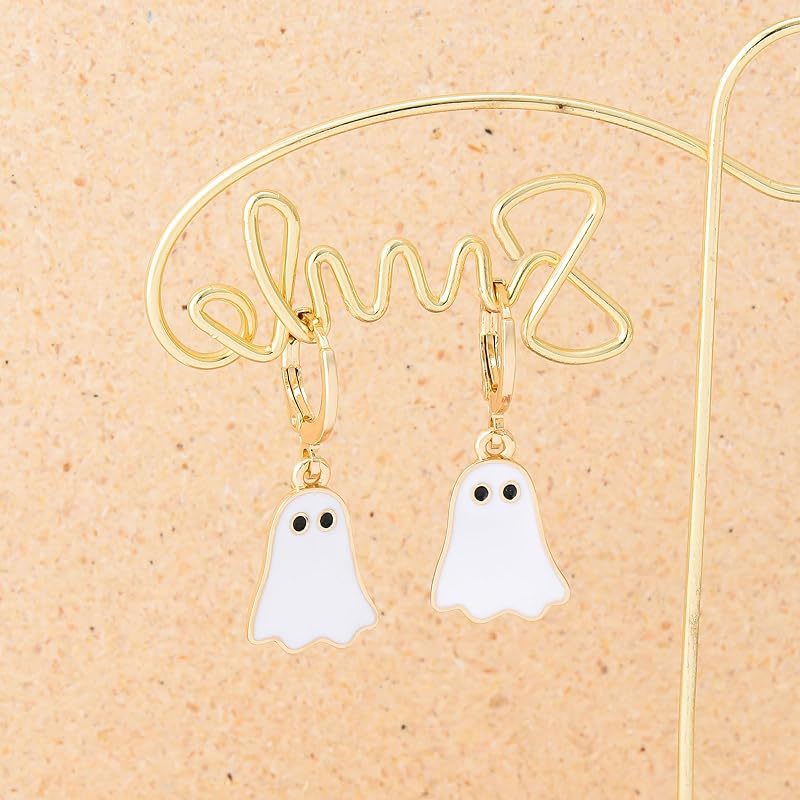 Halloween Ghost Earrings For Women Gold Ghost Huggie Hoop Earrings Halloween Jewelry Cute BOO Halloween Earrings view 2