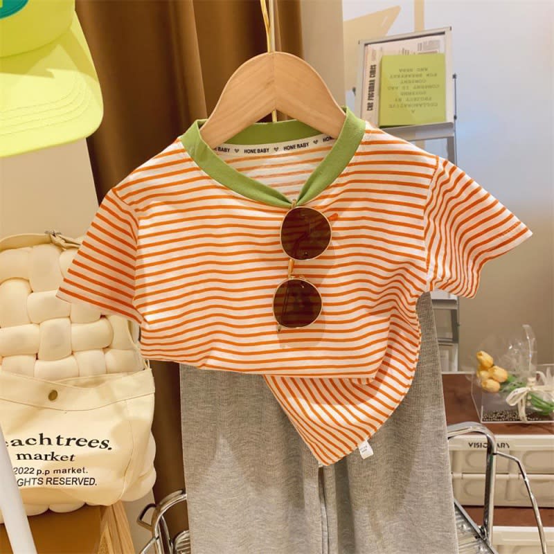 Contrast Color Striped Little Women's Baby Top view 2