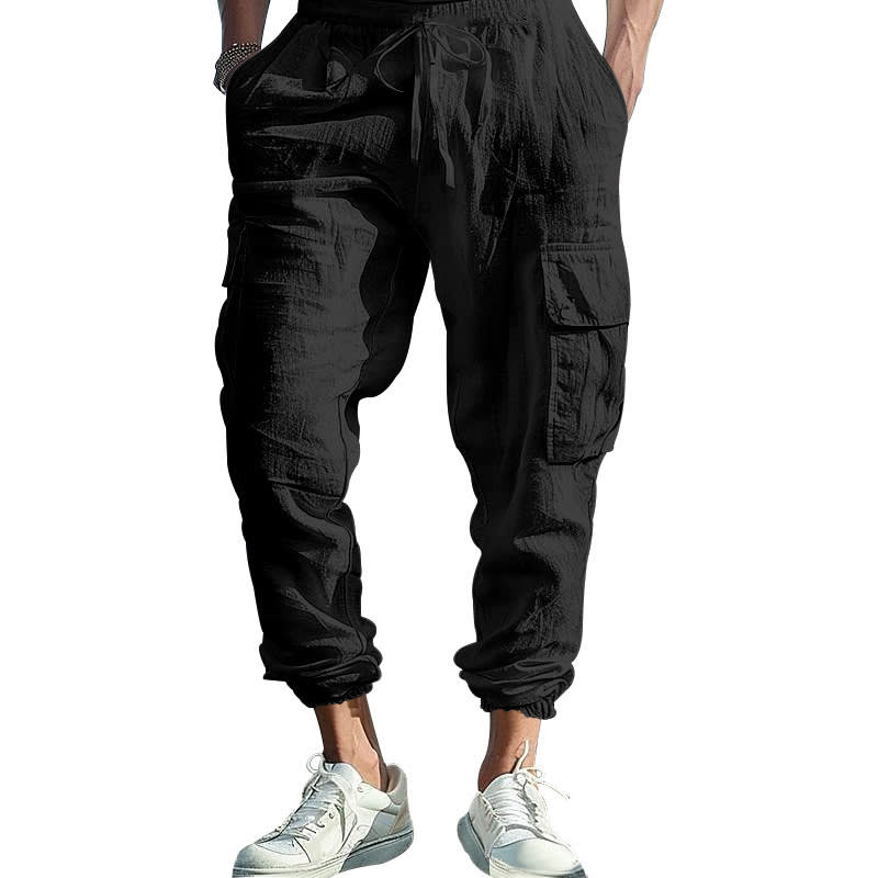Multi-pocket Tether Solid Color Loose Cargo Pants Men view 4