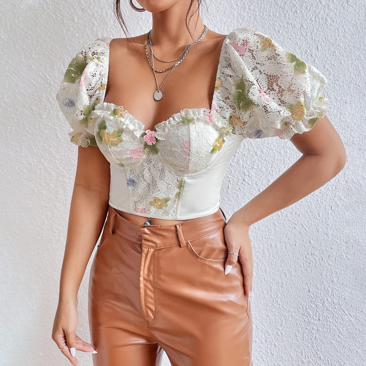 Sexy Street Backless Hot Girl Puff Sleeve T-shirt view 3
