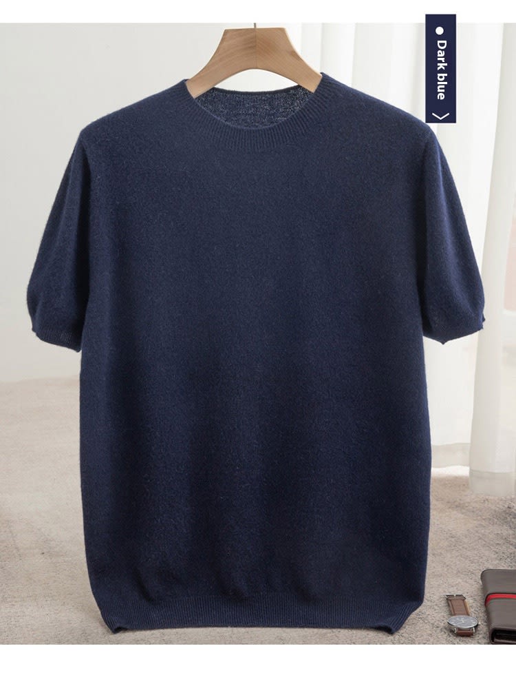 Knitted Short Sleeve Pure Wool Sweater Men's Round Neck view 28