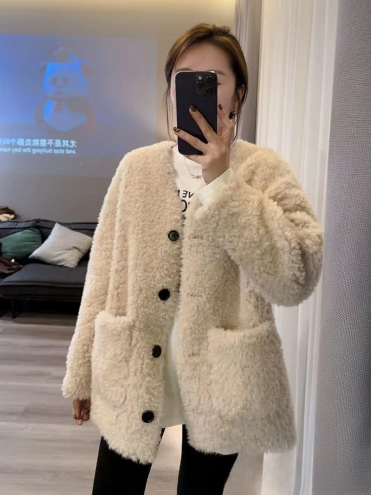 Loose And Warm Lamb Wool Top Coat For Women view 8