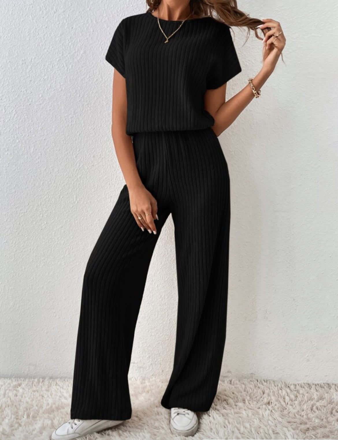 Women's Knitted Loose Wide-leg Pants Two-piece Suit view 14