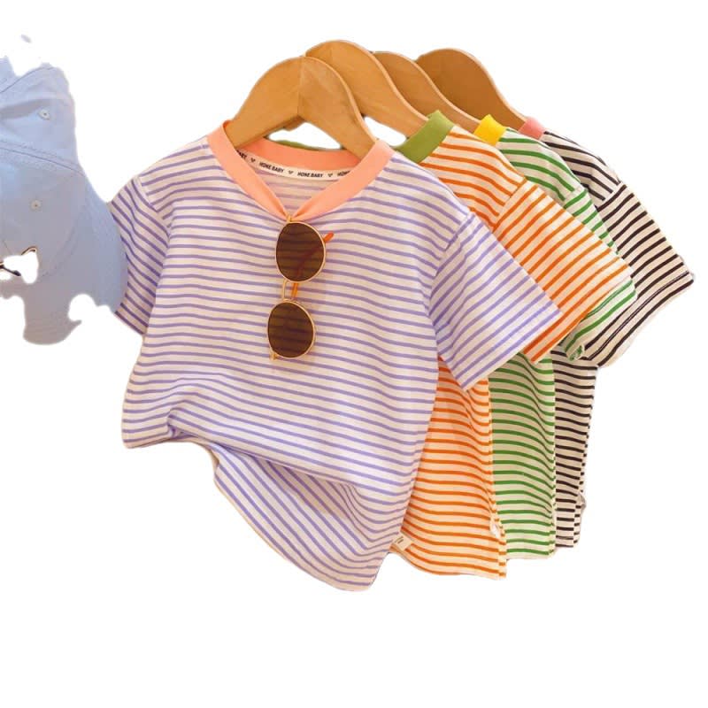 Contrast Color Striped Little Women's Baby Top view 4