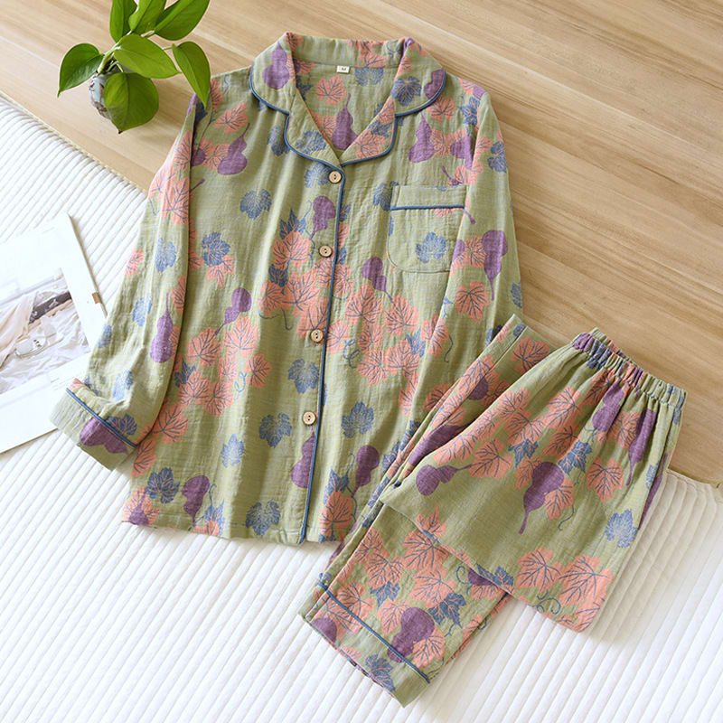 Thin Cotton Gauze Yarn-dyed Jacquard Pajamas Suit For Women view 10