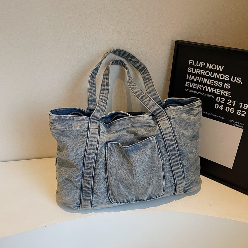 Japanese And Korean Retro Washed Portable Denim Bag view 8