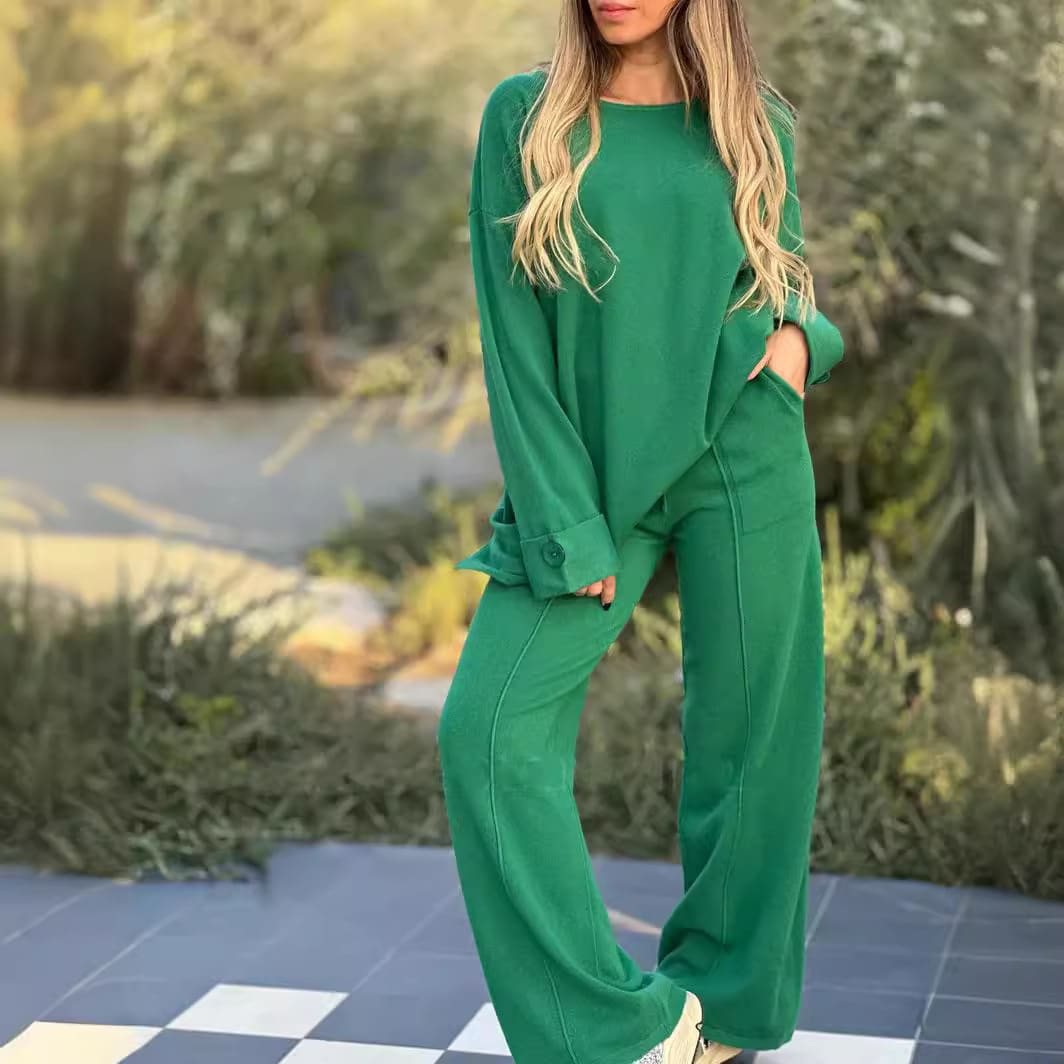 New Fashion Casual Suit Solid Color Long Sleeve Wide Leg view 8