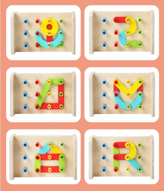 Two-in-one Pile Bridge Platform Nail Table Toy Children's Wooden Puzzle Pile Suit view 7