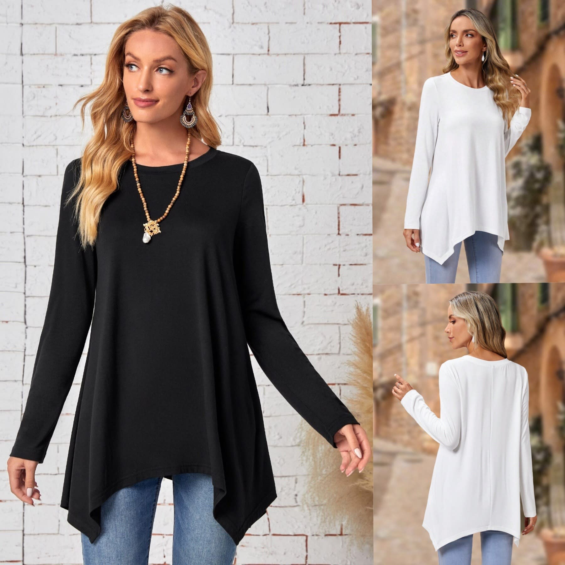 Long Sleeve Irregular Fashion Round Neck Top view 7