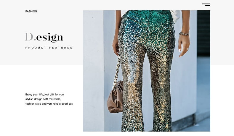 Gradient Color Wide Leg European And American High Waist Slim-fit Sequined Flared Pants view 9