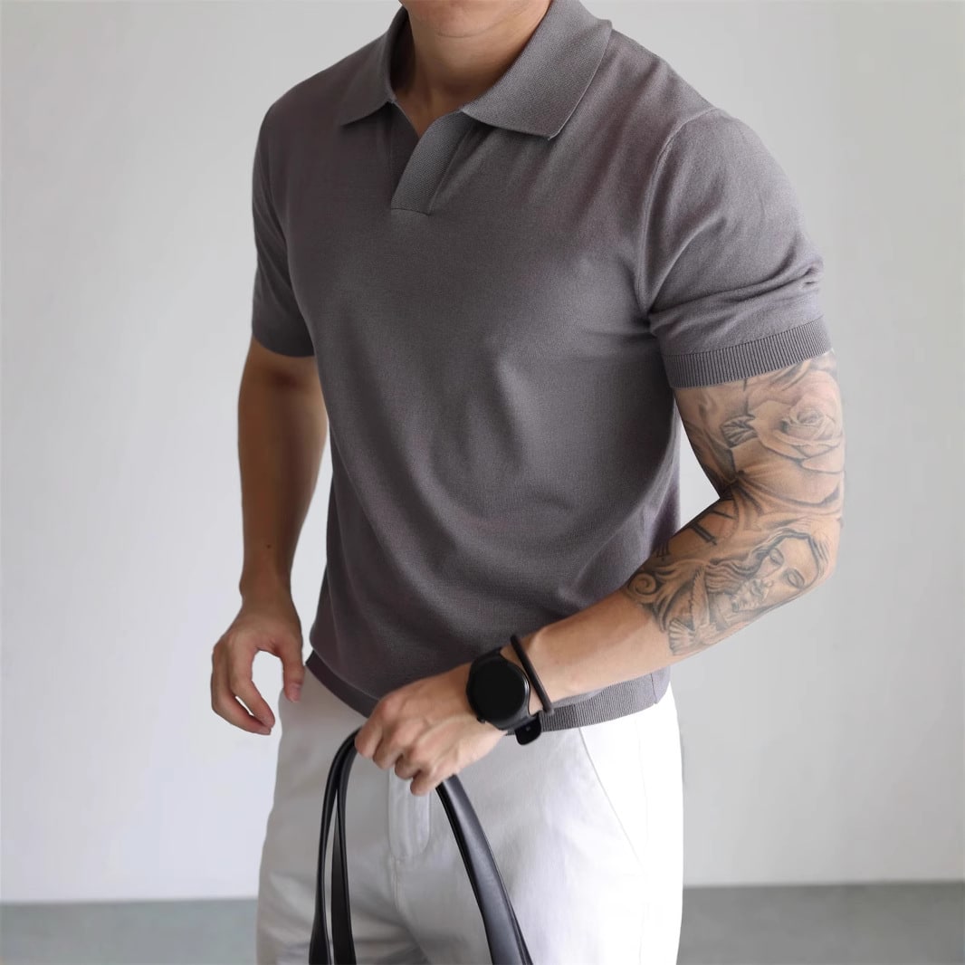 Lightly Mature Summer Ice Silk Men's Lapel Knitwear view 5
