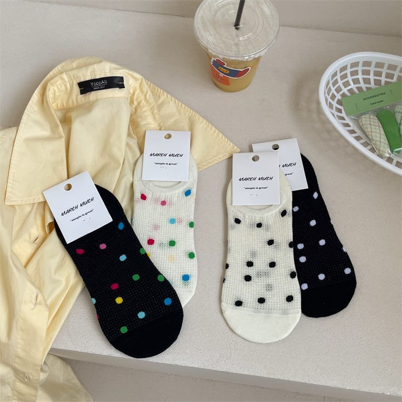 Women's Colored Polka Dot Cotton Low Cut Socks view 9