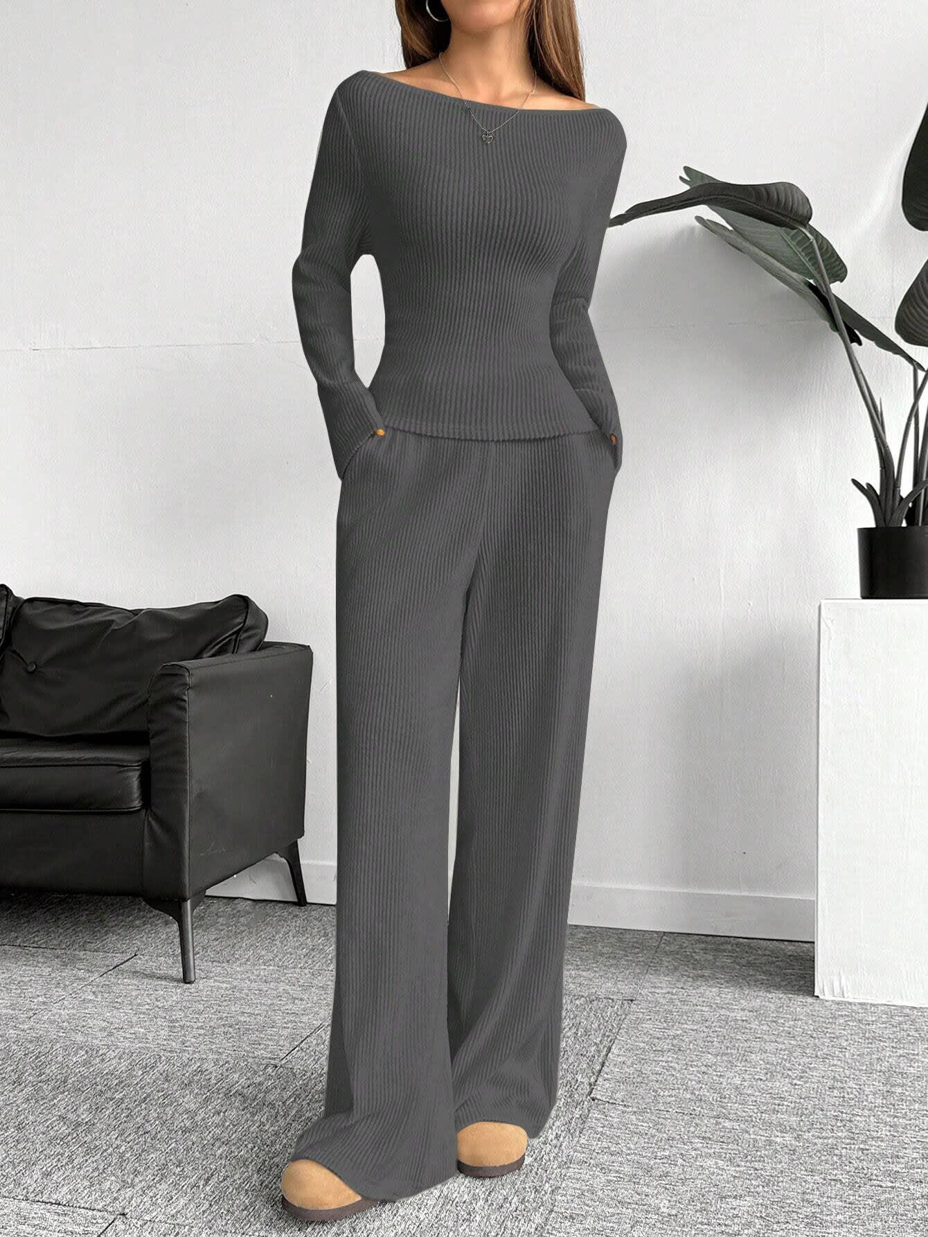Casual Long Sleeve Straight-leg Pants Loose Temperament Suit view 5