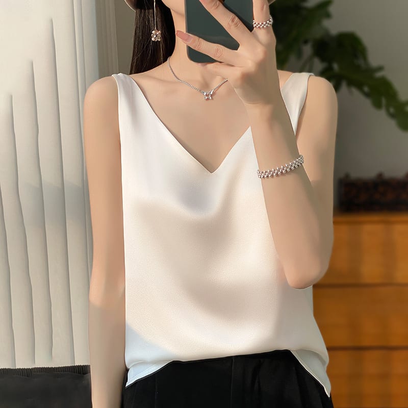 Sling Vest Inner Match Satin Silky Base Loose Sleeveless Top view 5