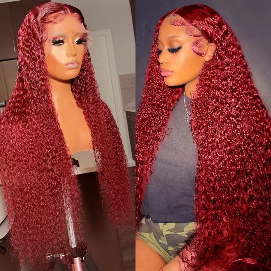 Creative And Versatile Wine Red Long Front Lace Wig view 5