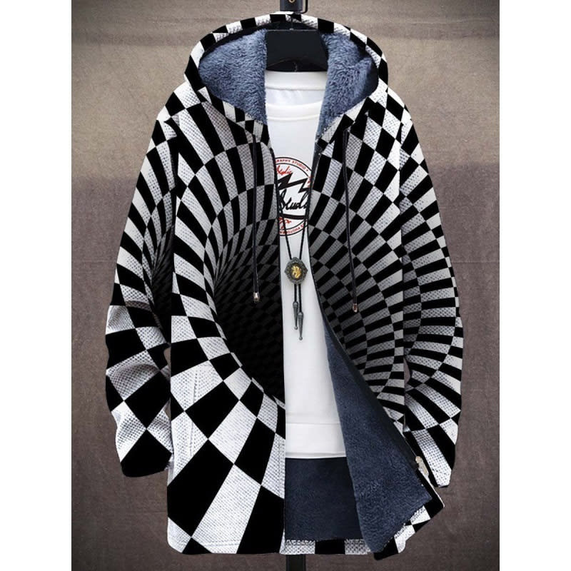 Men's Coat Winter Print Plush Lining Thick Windproof Jacket Long Sleeve Zipper view 4
