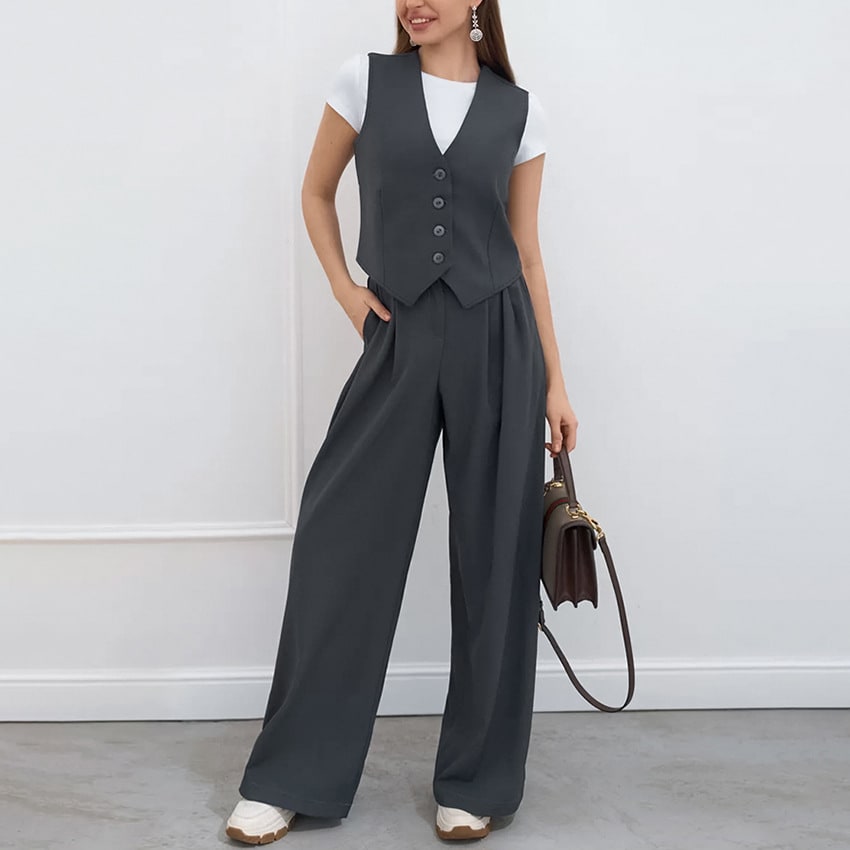Women's Casual Solid Color Sleeveless Vest And Pants view 3