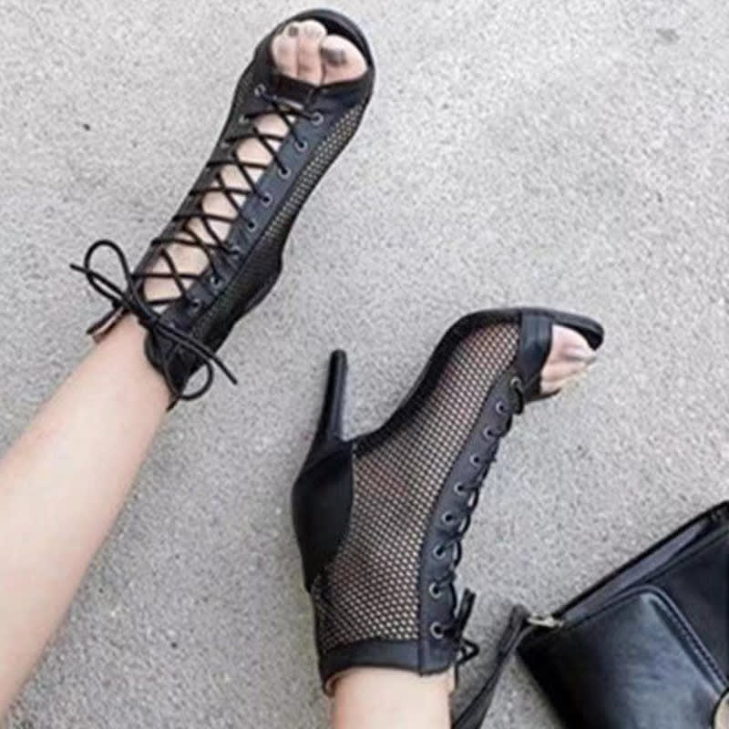 New Mesh Shoes European And American Stylish Peep Toe Stiletto Heel Sandals Women view 8