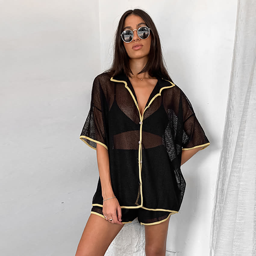 See-through Cardigan Pajamas Two-piece Set For Women view 4