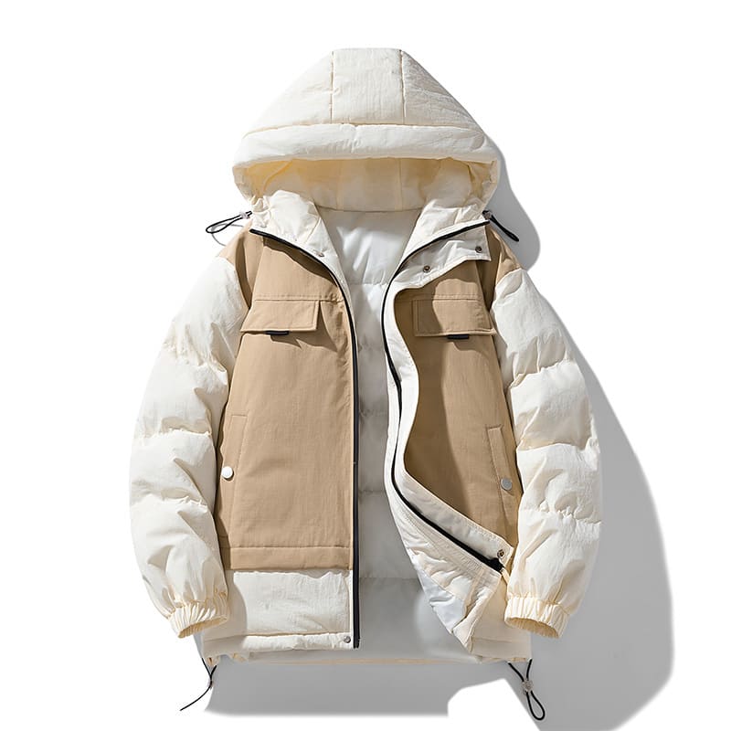 Couple's Winter Cotton-padded Coat Japanese Stitching Hooded Jacket view 5