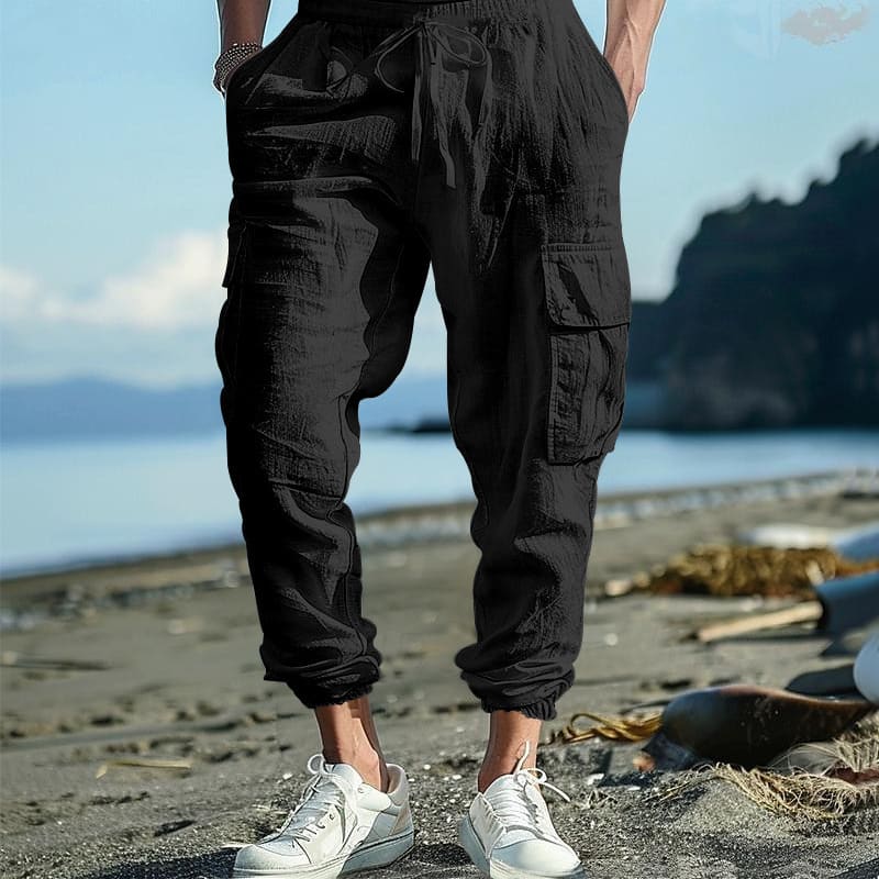 Multi-pocket Tether Solid Color Loose Cargo Pants Men view 5