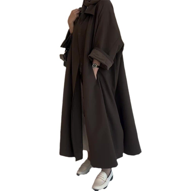 Solid Color Simple Style Loose Versatile Trench Coat Coat