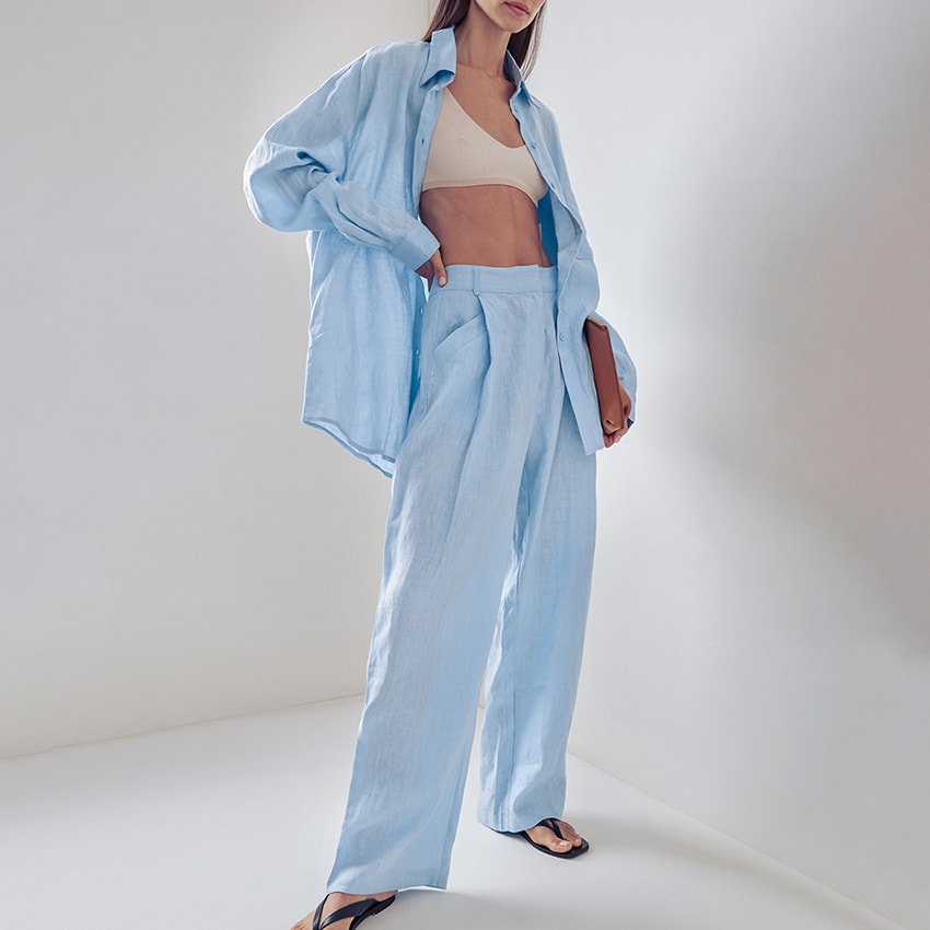 Minimalist Long Sleeve Shirt And Trousers Two-piece Set view 2