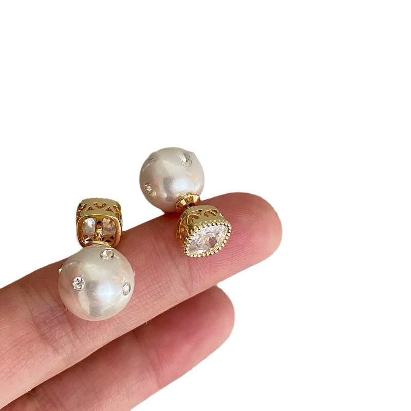 Retro Zircon Pearl Stud Earrings Women's view 6