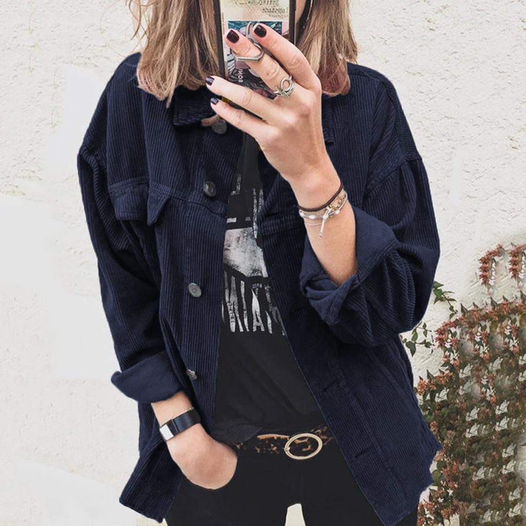 Autumn Corduroy Button Cardigan Long Sleeve Lapel Loose Thick Shirt For Women view 9