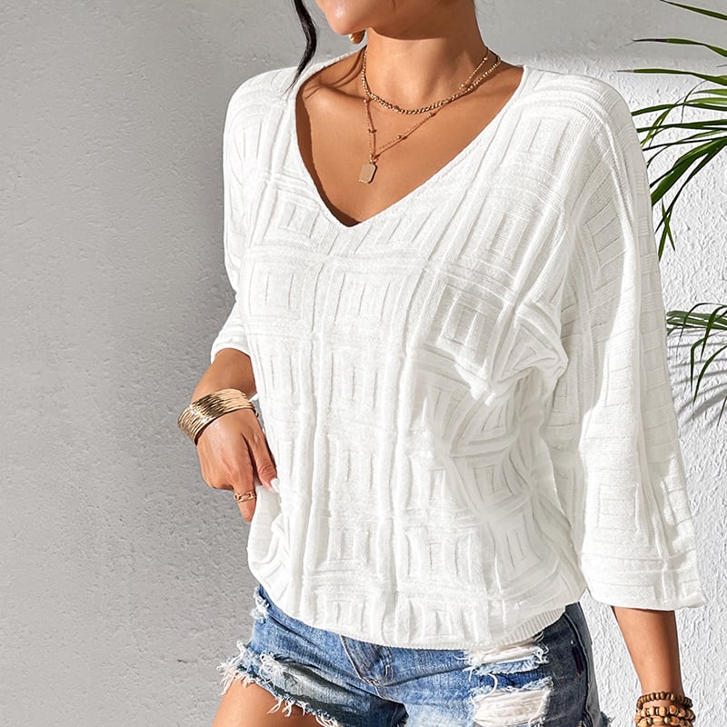 Solid Color Sweater Simple Loose Casual Top view 2