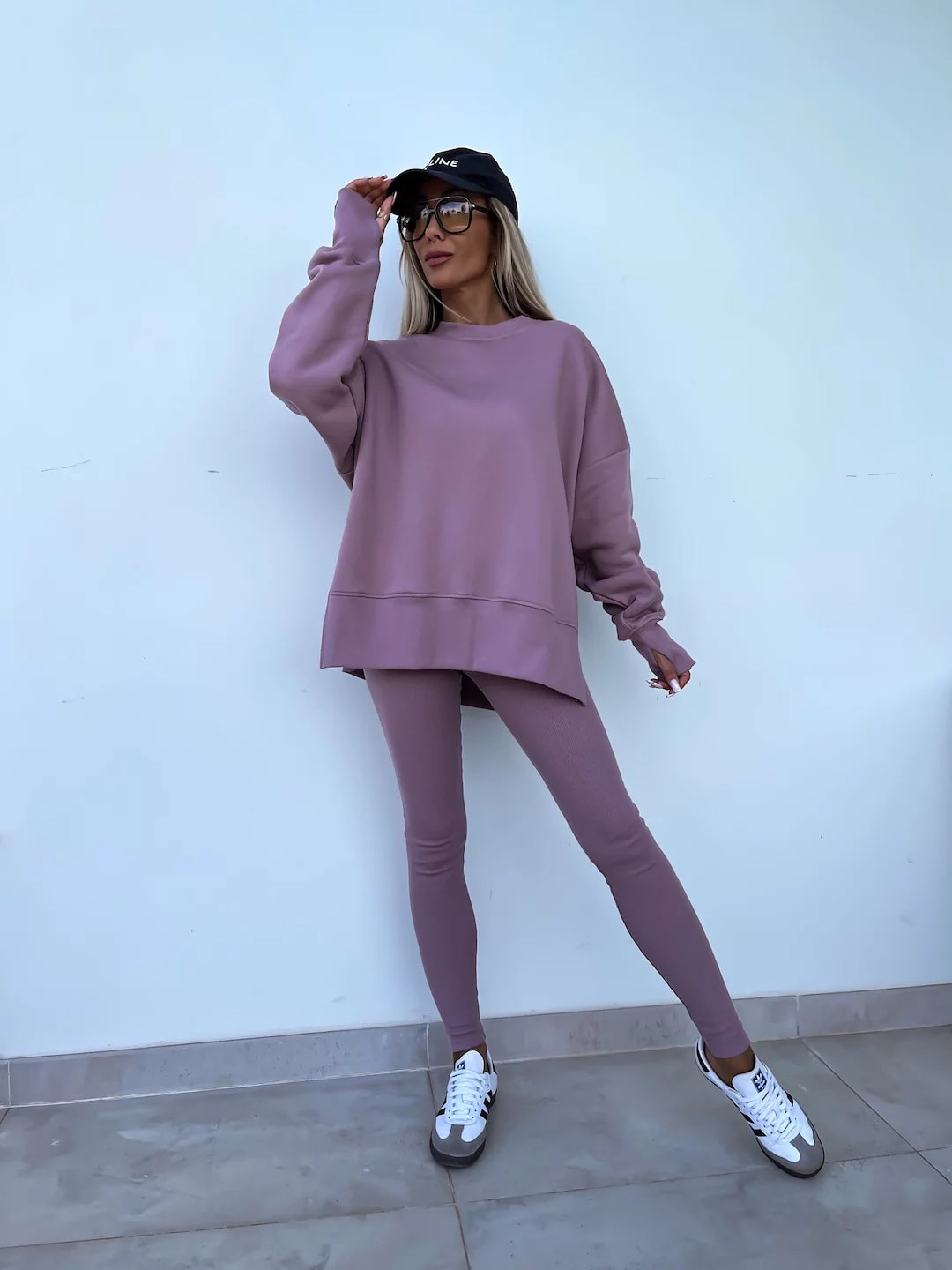 Sweater Suit Women's Casual Loose Long Sleeve Crew Neck Split Top Tight Trousers view 50