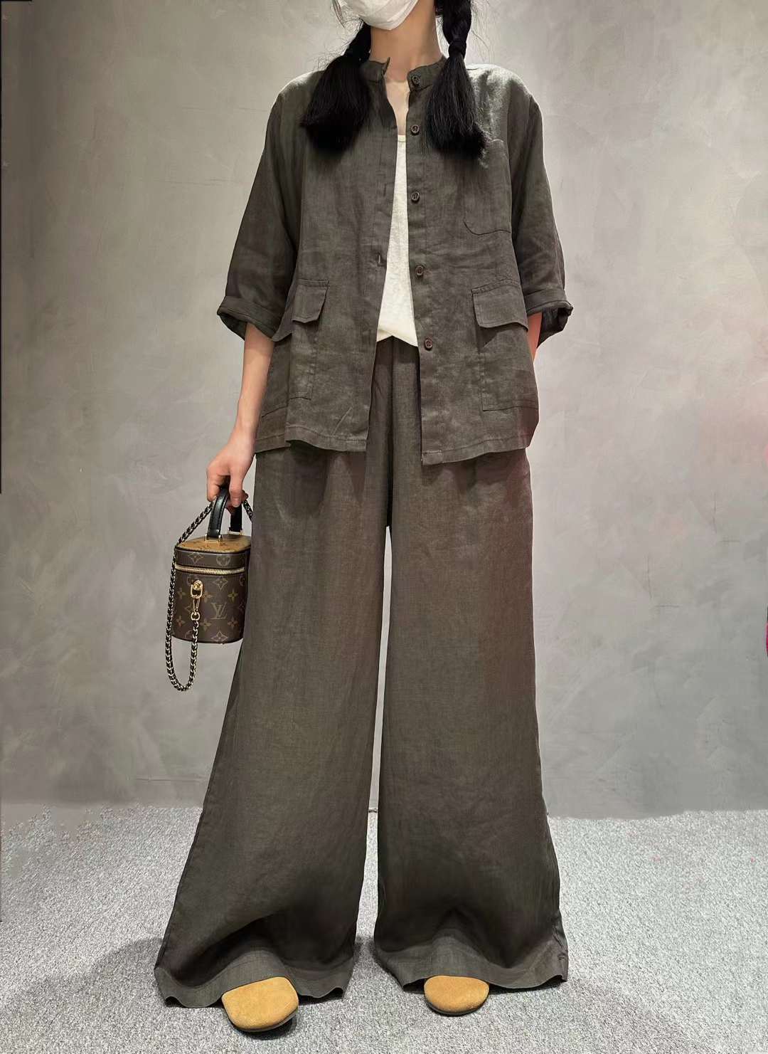 Solid Color Linen Suit Half Sleeve Shirt Casual Pants view 14