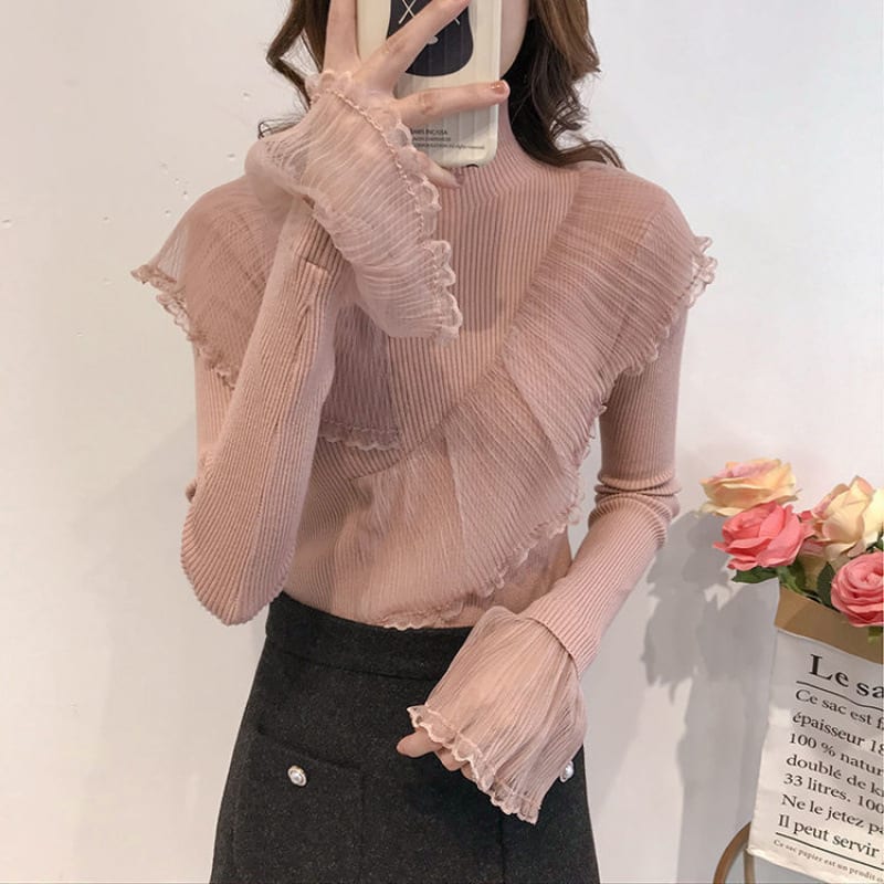 Women's Lace Patchwork Ruffled Sweater view 2