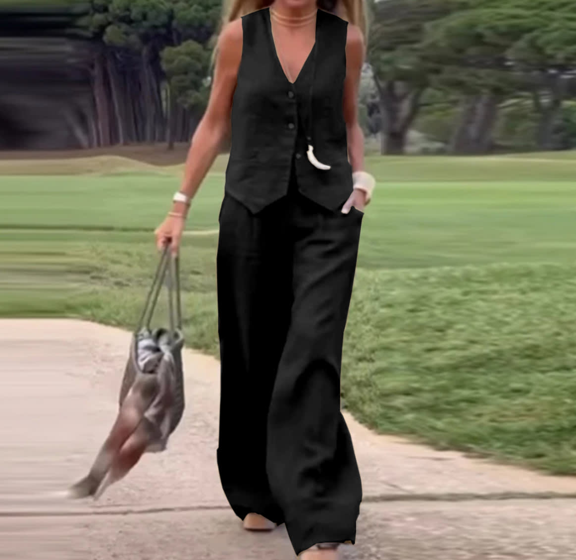 Casual Women's Solid Color Fashion Sets Of Vest Trousers Suit view 8