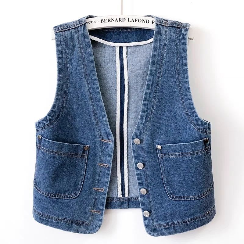 Hong Kong Style Retro Slim Fit Denim Short Vest view 4