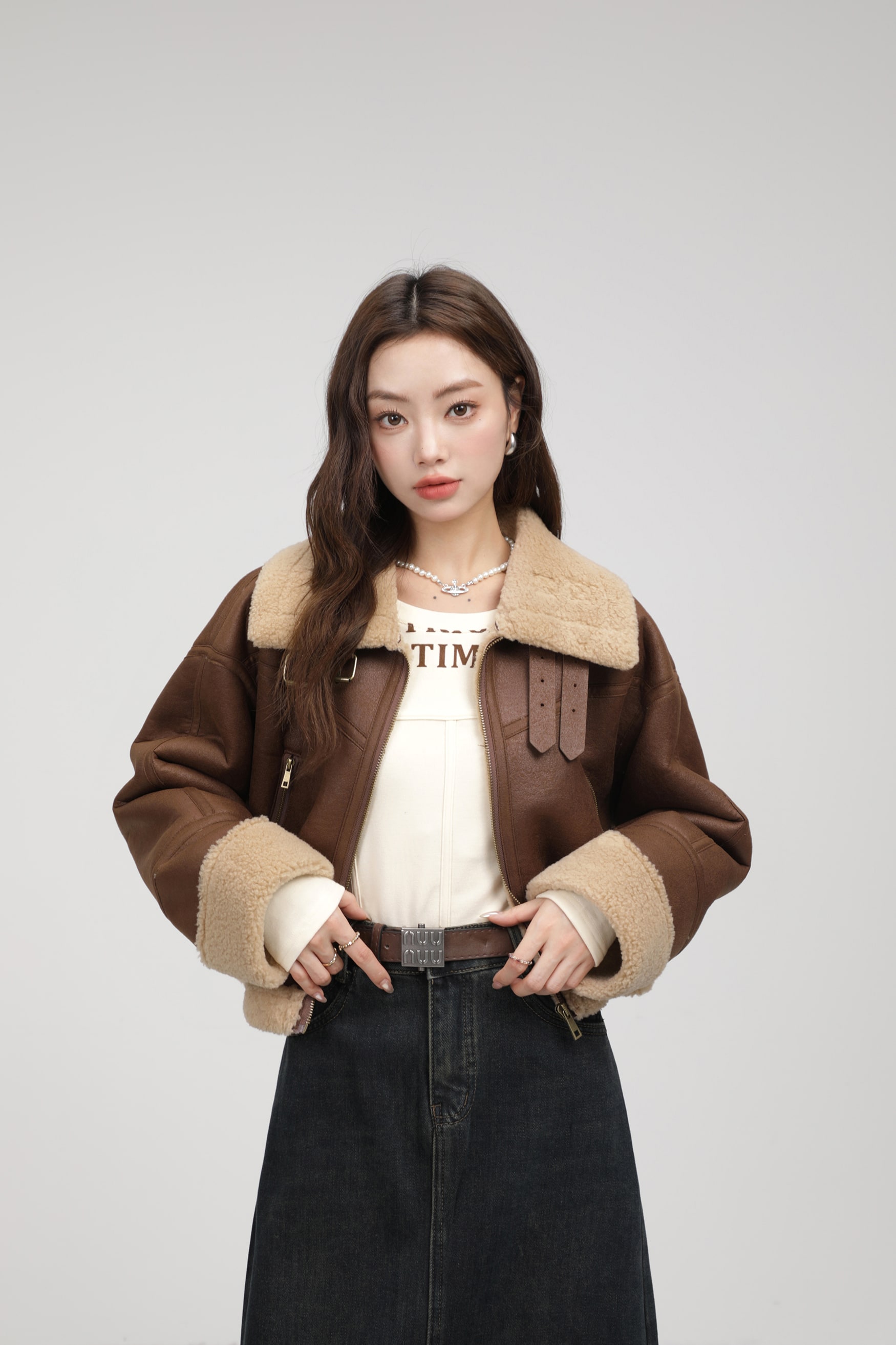 Stand Collar Fur Integrated Lamb Fur Short Coat view 24