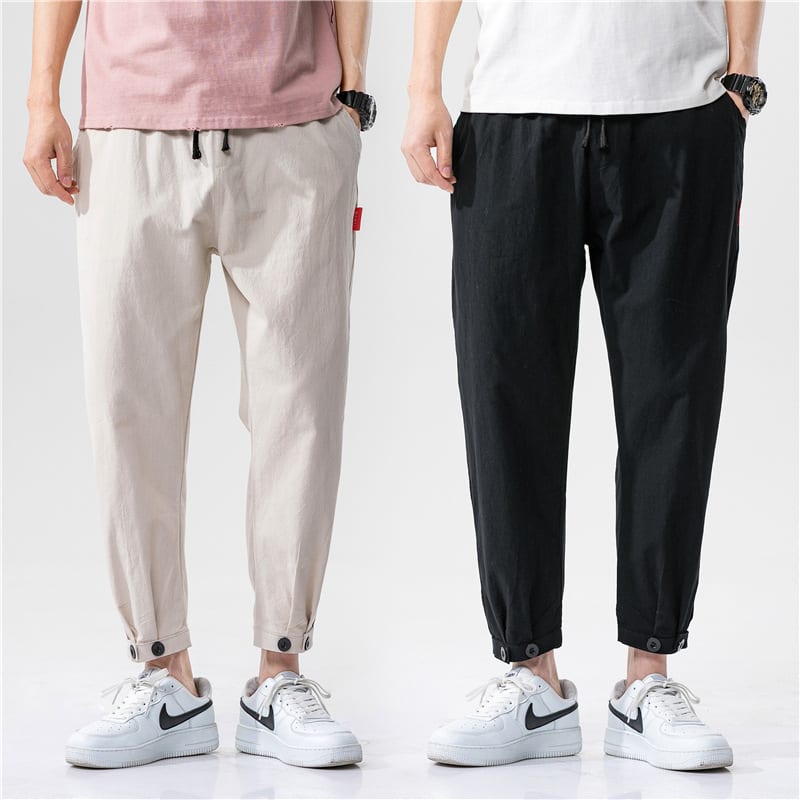 Men's Straight Casual Loose Cotton And Linen Cropped Pants view 7