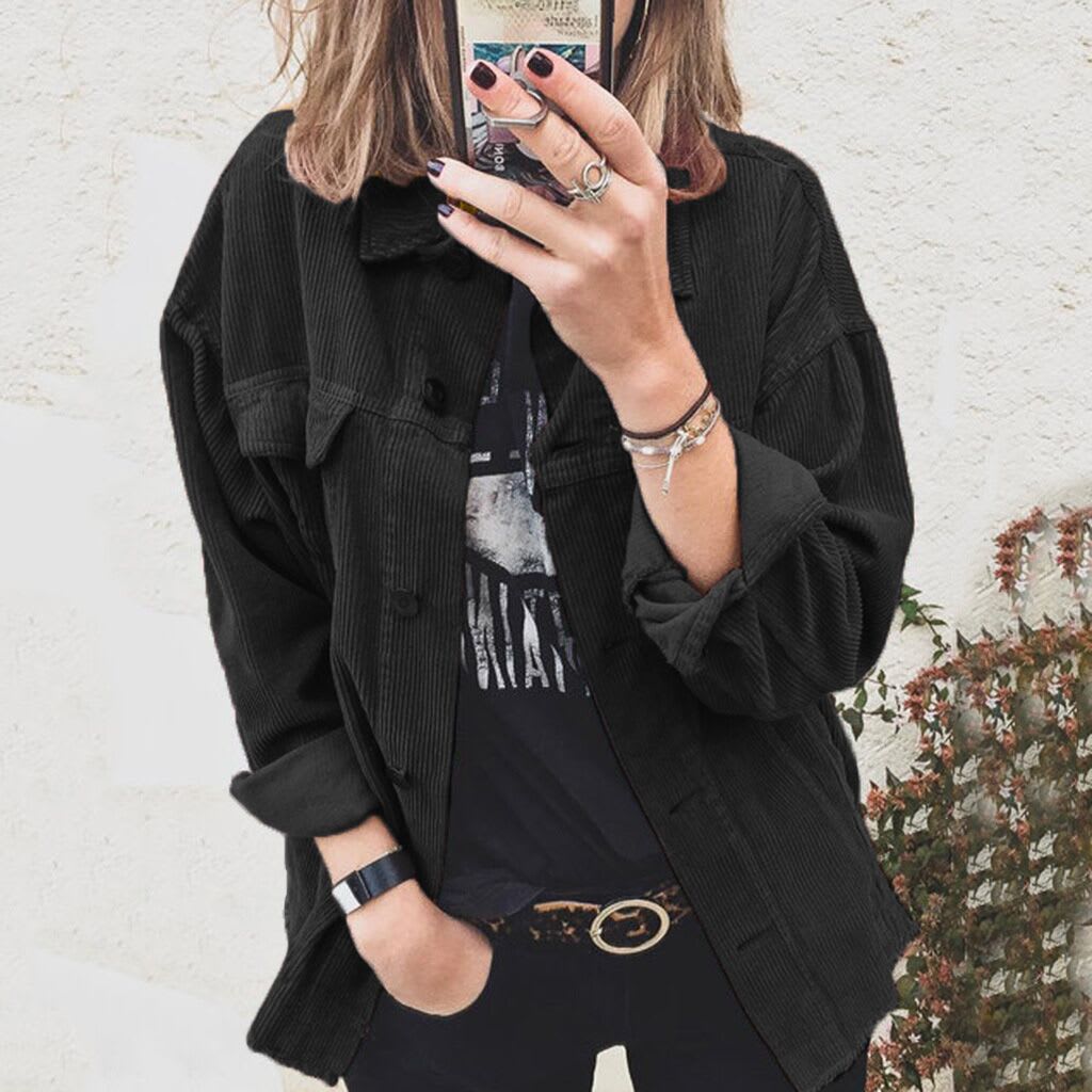 Autumn Corduroy Button Cardigan Long Sleeve Lapel Loose Thick Shirt For Women view 7