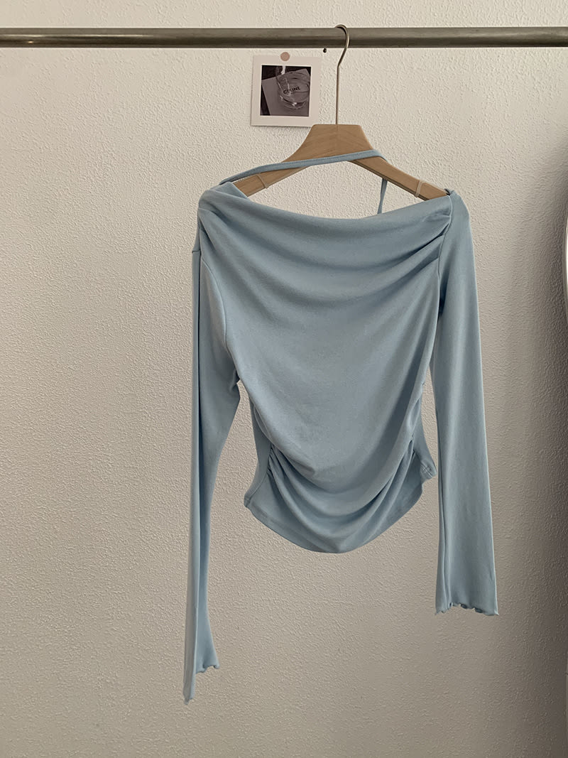 Shoulder Collar Solid Color Slim Fit Slimming Long Sleeves Inner Bottoming T-shirt view 6