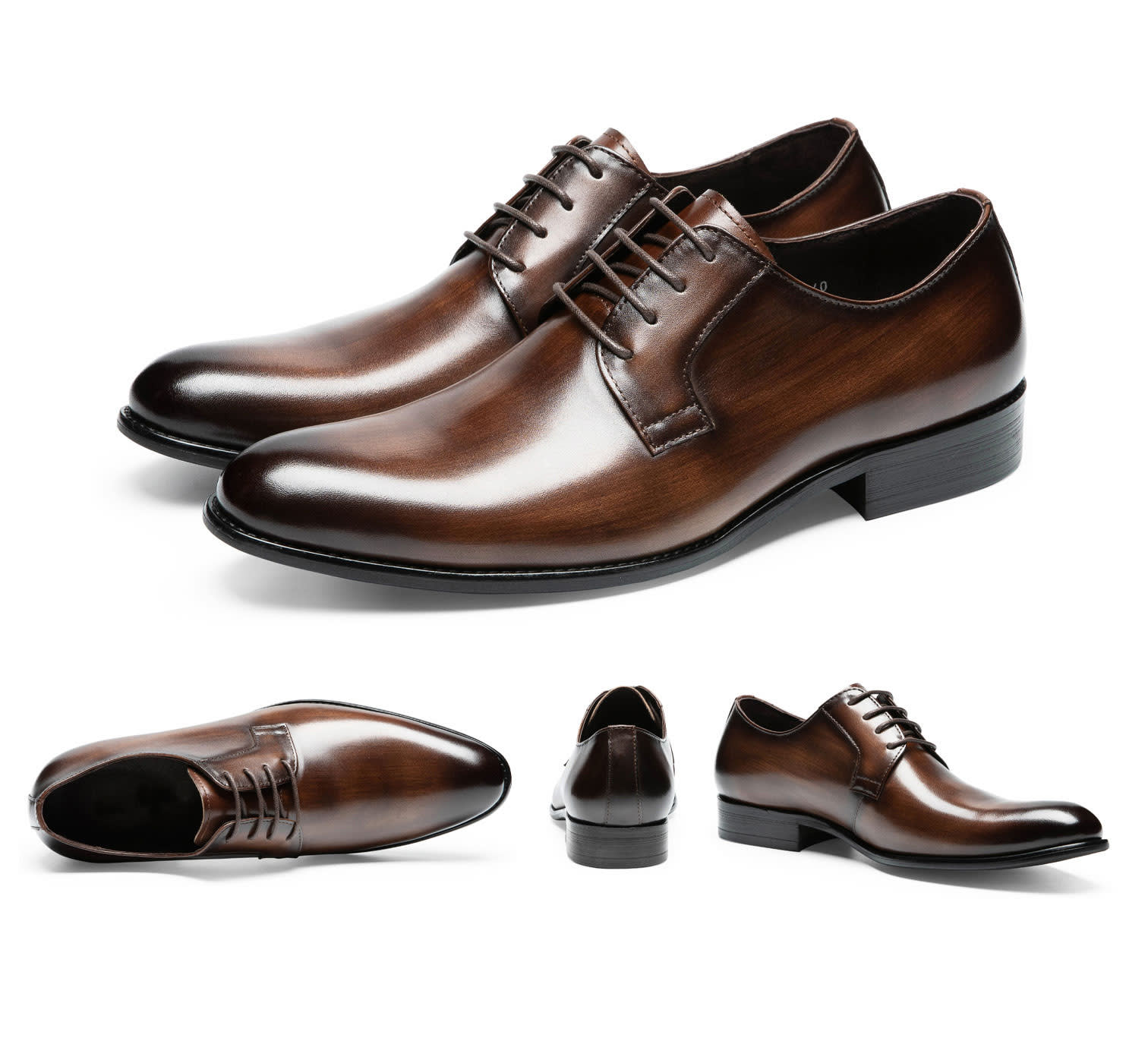 Men's Leather Shoes Breathable Lace Up Hand-rub Color view 4